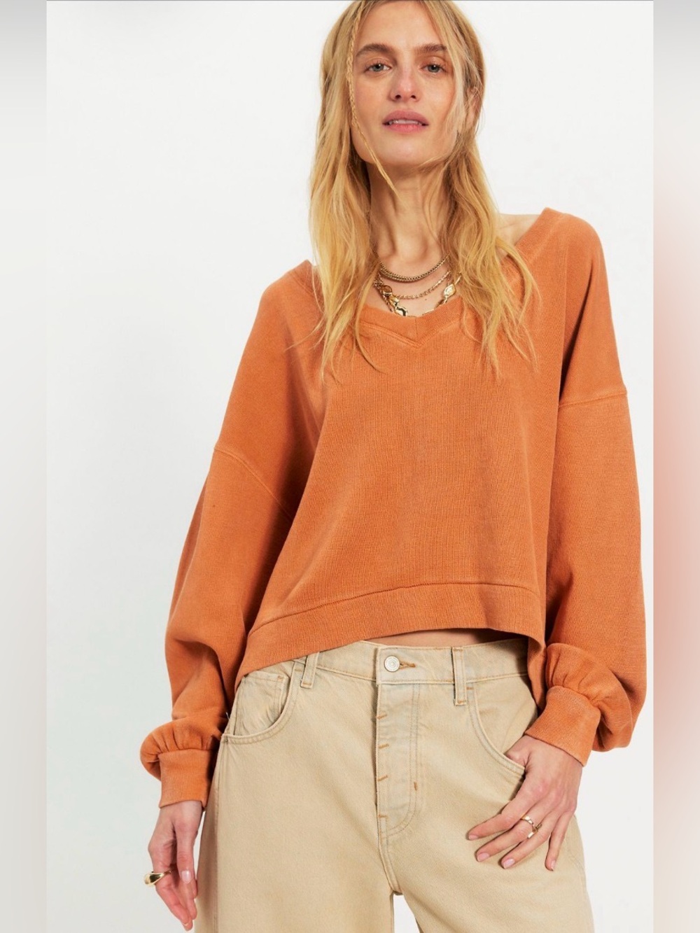 Free People We The Free Comfort Zone V-Neck Pullover. NWT. Autumnal